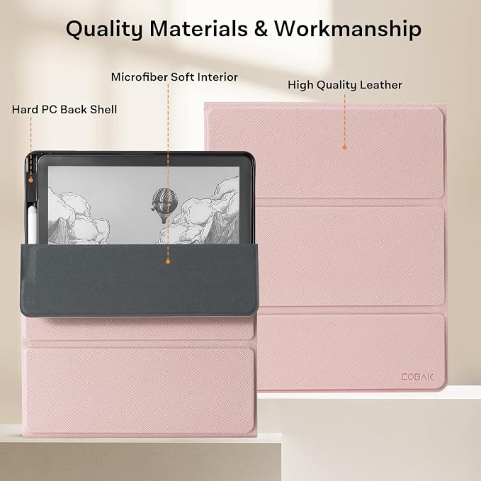 CoBak Case for 11" Kindle Scribe 3rd Generation 2025, Kindle Scribe Colorsoft with Two Viewing Angles - All New PU Leather Cover with Auto Sleep Wake, Pen Holder. Rose Gold