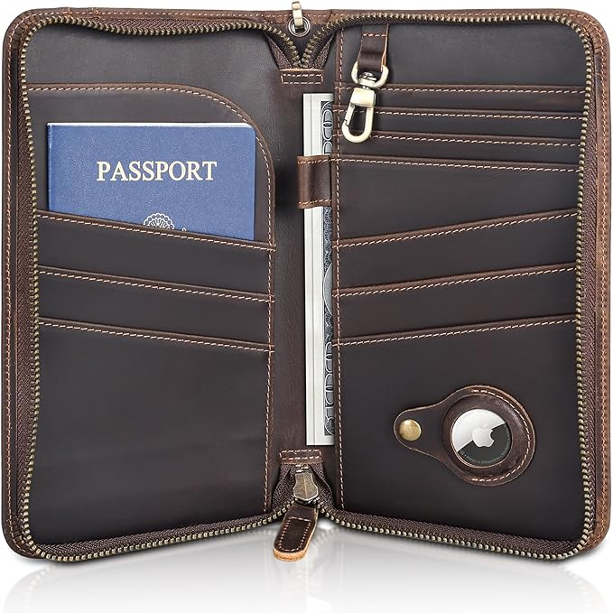 Polare Full Grain Leather Family Travel Passport Wallet and Documents Organizer RFID Blocking Case Holder Fits 6 Passports for Men and Women