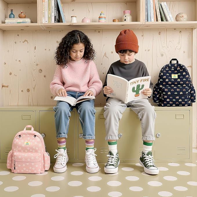 STEAMEDBUN Corduroy Kids Backpack for Girls and Boys 5-8: Girls Backpack for Elementary Kindergarten - 15 inch Cute Backpacks for Kids - Sakura