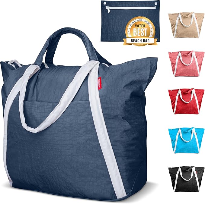 Bodysurf Beach Bags Waterproof Sandproof - Packable Foldable Nylon Zipper Tote Bag for Travel Lightweight, Pool, Boat, Cruise