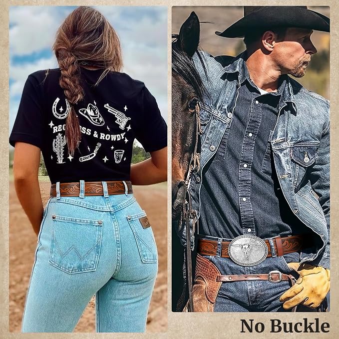 SANSTHS 3 Pack Western Belts for Men Woman without Buckle, Cowgirl Cowboy Belt for Buckle Western Leather Belt for Jeans
