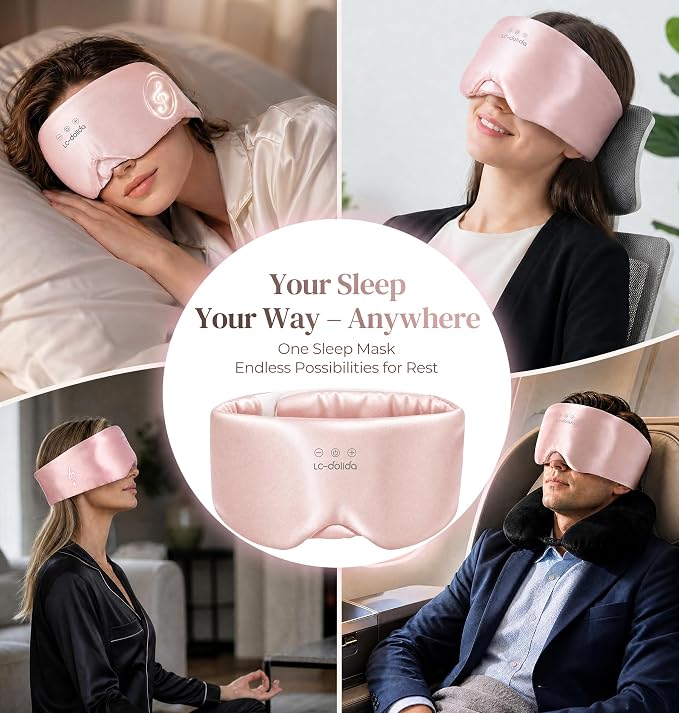 LC-dolida 3D Silk Bluetooth Sleep Mask, Mulberry Silk Sleep Mask with Bluetooth Headphones, Bluetooth Eye Sleep Mask for Side Sleepers, Total Blackout Bluetooth Eye Mask for Women Men, Pink