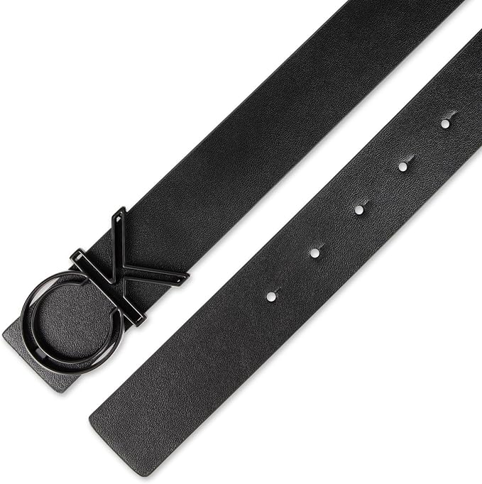 Calvin Klein Men’s CK Monogram Cut Out Buckle Belt – Casual Belt for Jeans & Everyday Wear