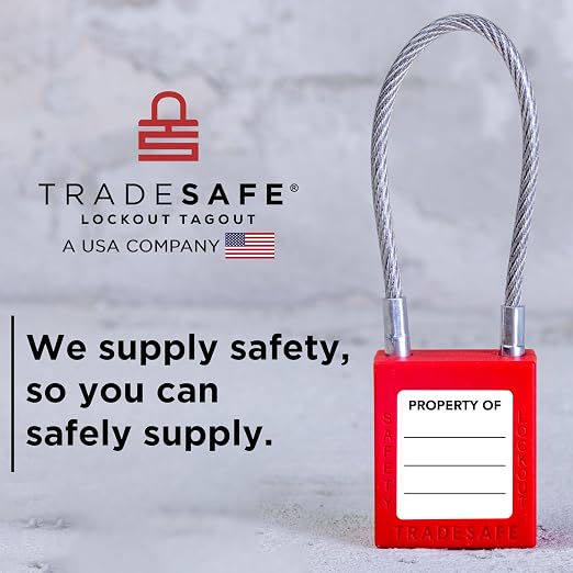 TRADESAFE Lockout Tagout Steel Cable Locks with Keys - 10 Red Keyed Alike Unlimited Grouping Electrical Lockout Padlock Set, 2 Keys Per Lock, Premium Grade Loto Locks, OSHA Compliant