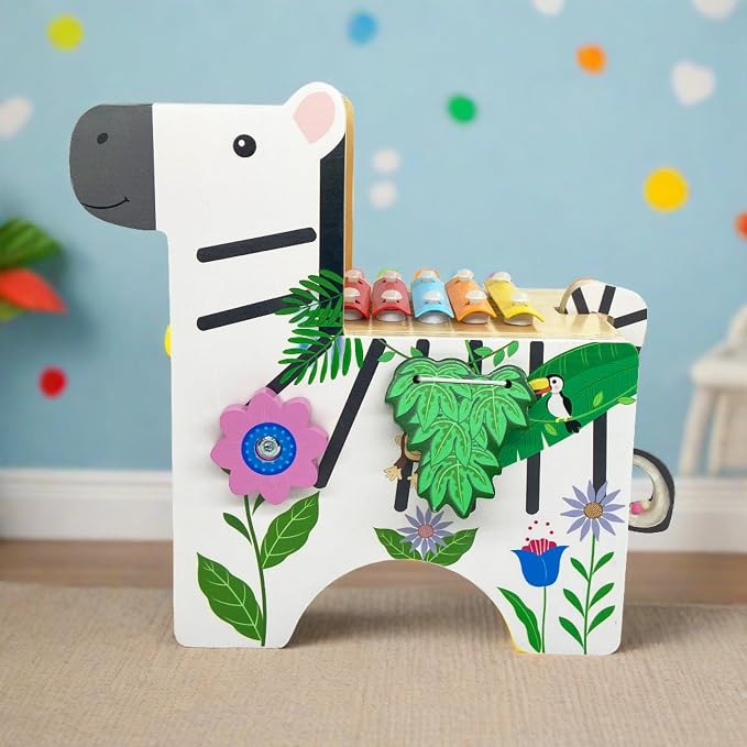 Teamson Kids - Preschool Zebra Wooden Activity Play Center with Xylophone | with Xylophone