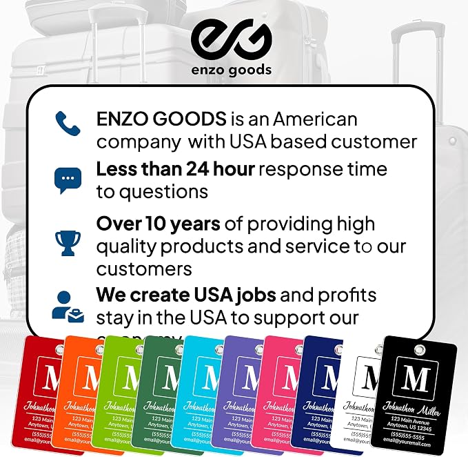 Personalized Luggage Tag | 4 Pack | Custom Luggage Tags for Suitcases | Kids Backpack Tag | 10 Color Options & Choose Font, Font Color