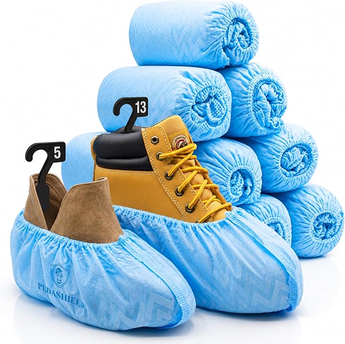 330 Premium XL Booties -Thick Extra Large Disposable Boot & Shoe Covers, Non Slip Water Resistant Foot Protectors, Construction Durable 42GSM for Indoors Outdoors, Up to US Men 13, Women 15