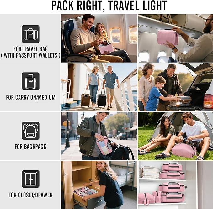 Veken 8 Set Packing Cubes for Travel Essentials, Suitcase Organizer Bags in 4 Sizes, Carry-On Luggage Accessories with Large Laundry Bag & Passport Holder, Must-Have for Airplane, Road Trip & Camping