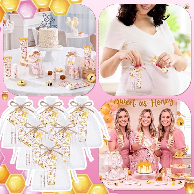 24 Sets/96 Pcs Pink Honey Hand Cream and Lip Balm Gift Baby Shower Favors for Guest Thank You for Bee Travel Size Hand Lotion and Lip Balm Bulk Baby Shower Birthday Party Supplies