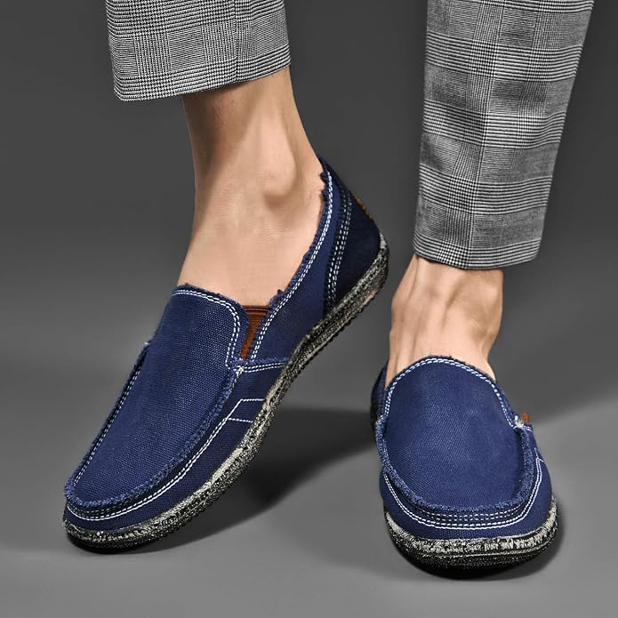CASMAG Men's Casual Cloth Shoes Canvas Slip on Loafers Leisure Vintage Flat Boat Shoes
