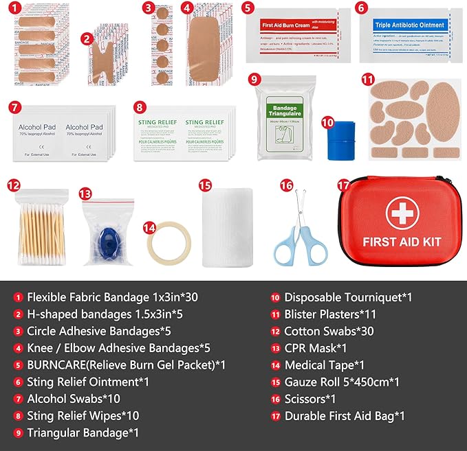 Mini First Aid Kit, 115 Piece Hard-Shell Portable EVA Emergency Medical Kit, Suitable for Home, Travel, Outdoor, Camping, Office, Car, Hiking, and School