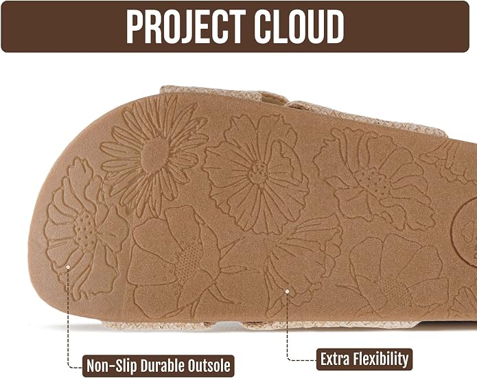 Project Cloud Womens Sandals - Adjustable Buckle Sandals for Women 2026 with Plush Insole - Lightweight & Non Slip Slides for Women Footwear