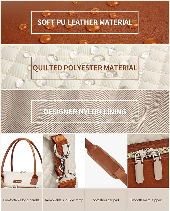 Large Weekender Bags for Women Travel, Under Seat Carry On Bags for Airplanes Overnight Bag with Shoe Compartment Luggage Sleeve, Foldie Travel Tote Bag Hospital Bag, Travel Gifts, Beige Brown