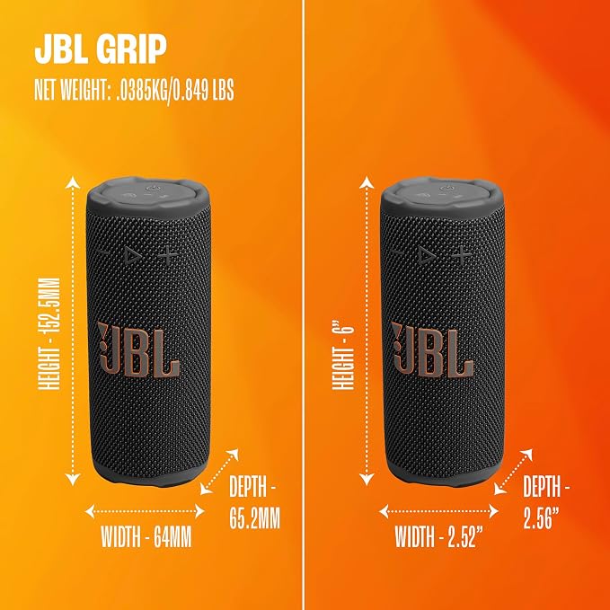 JBL Grip - Compact Bluetooth Speaker with Bold Pro Sound and Ambient Light, up to 14 Hours of Playtime, Water, Dust and Drop-Proof (IP68), & Multi-Speaker Connection with Auracast™ (Yellow)