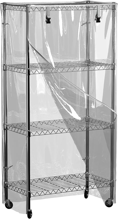 Wire Shelf Cover Waterproof Dustproof for Garage Greenhouse 48x18x72 Clear | Zipper access design easy install reinforced seams flexible fit breathable structure suitable for indoor and outdoor storage