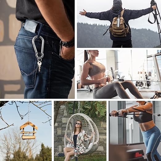 Large Carabiner Clip Hooks, 6pcs 4.7 inch Carabiners Heavy Duty, 304 Stainless Steel Spring Snap Hook Fits Camping Hanging Hiking Weight Lifting, Metal Clips for Rope or Chain