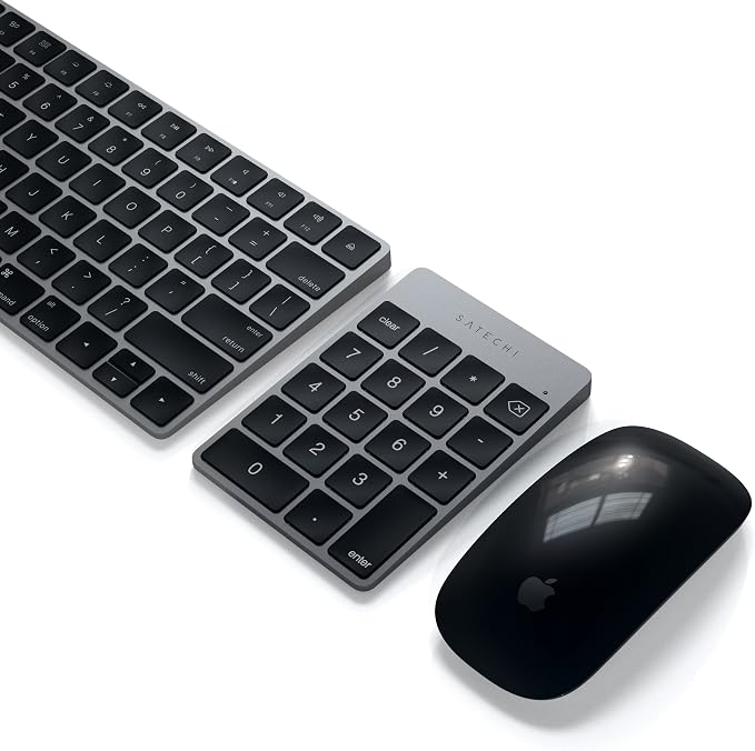 Satechi Slim Aluminum Bluetooth Keypad, Wireless Number Pad with 18 Keys, Micro USB Rechargeable Numpad, External Number Pad for MacBook Air/Pro/Neo, iPad Air/Pro, iMac, PC - Space Gray