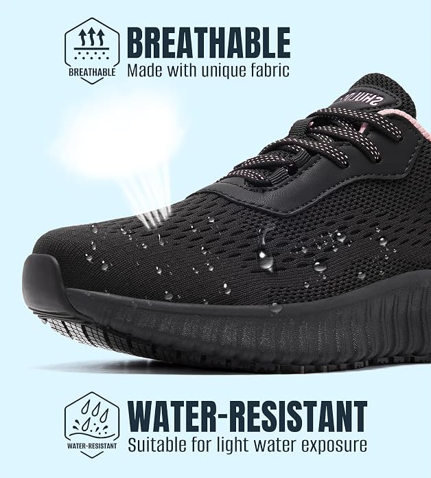 SHULOOK Women's Non Slip Work Shoes Slip-Resistant Kitchen Chef Restaurant Food Service Nurse Shoe Comfortable Mesh Breathable Walking Sneakers Black
