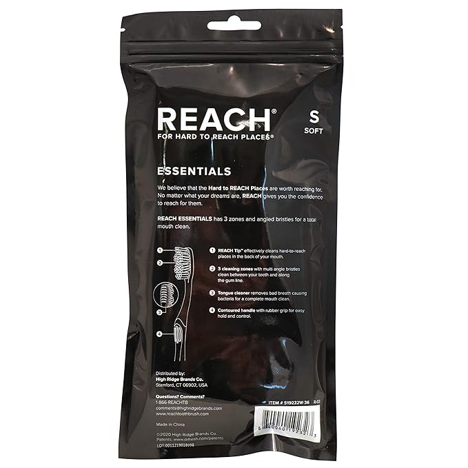 Reach Toothbrush, Soft Bristles, 6 Count | Multi-Zoned Angled | Contoured Handle | Tongue Scraper | Pack of 2