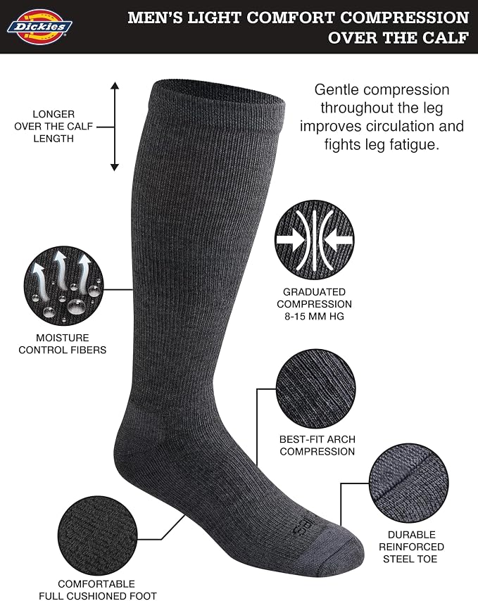 Dickies Men's Light Compression Comfort Over-The-Calf Socks, Available in M-XXL (2, 4 Pairs)