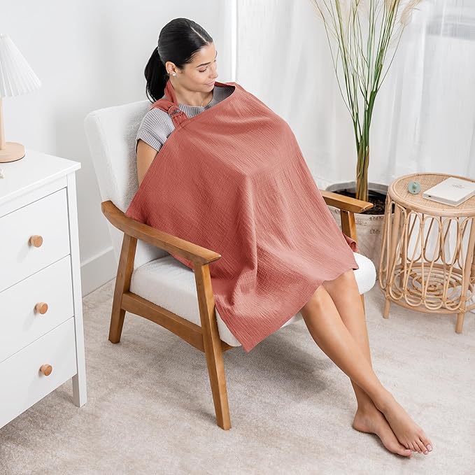 Comfy Cubs Muslin Nursing Cover, Pack of 1, 100% Muslin Breastfeeding Cover - Soft & Breathable Baby Nursing Scarf with Adjustable Neck Strap - Portable, Lightweight & Privacy Coverage - Dusty Rose