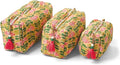 Saffron Marigold Quilted Makeup Bag Set of 3, Hand Block Printed Cotton Cosmetic Bags for Women, Waterproof Lined Travel Toiletry Bag, Coquette Aesthetic, Handmade Gift, Madagascar Prewinkle Butter