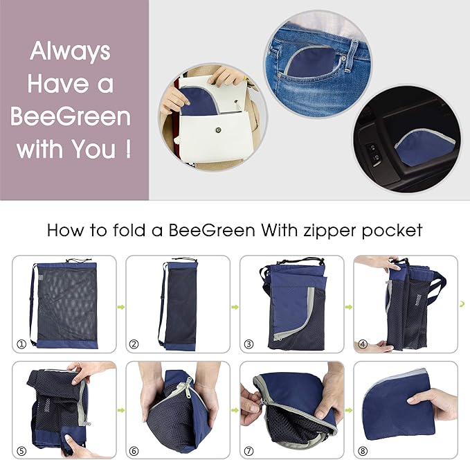 BeeGreen Mesh Drawstring Bag Swim Backpack for Beach Pool Sports Gym Draw String Cinch Bags for Swimming Soccer Basketball Gear Navy