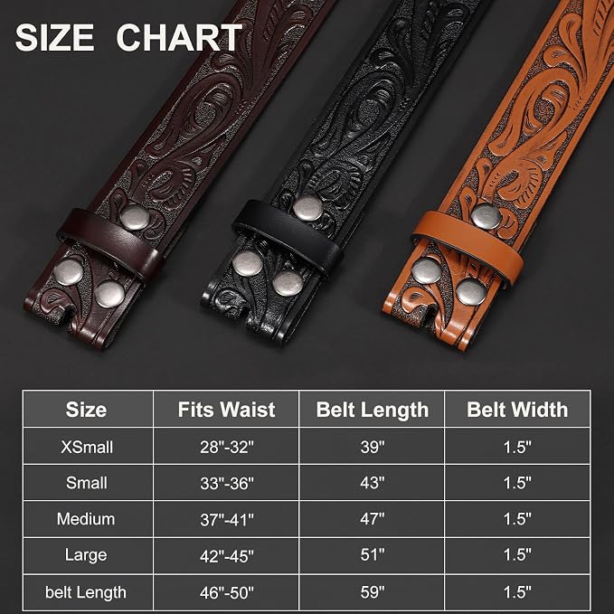 SANSTHS 3 Pack Western Belts for Men Woman without Buckle, Cowgirl Cowboy Belt for Buckle Western Leather Belt for Jeans