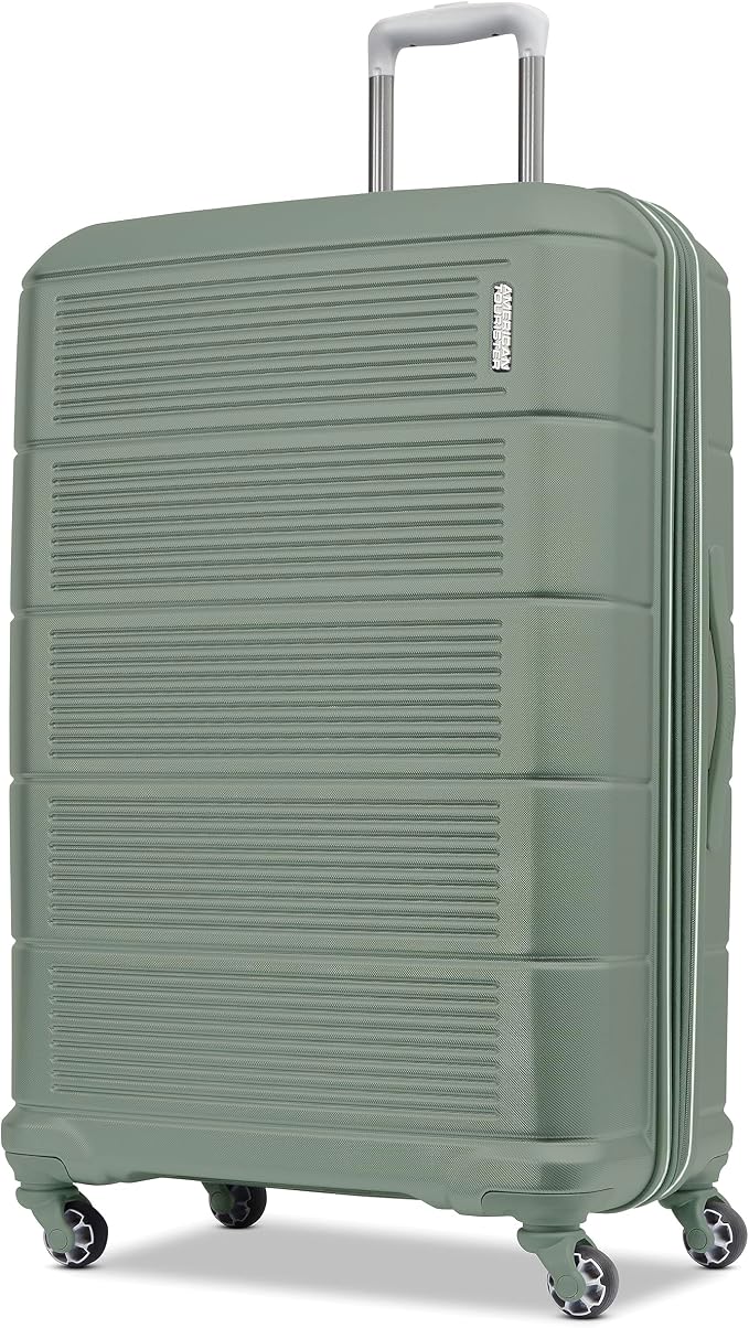 American Tourister Stratum 2.0 Expandable Hardside Luggage with Spinner Wheels, Checked-Large, Jade Green