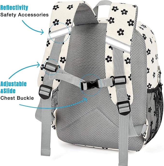 STEAMEDBUN Corduroy Kids Backpack for Girls Boys 3-8, Girls Backpack for Elementary Kindergarten - Flower