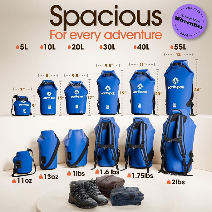 Earth Pak Waterproof Dry Bag - Roll Top Waterproof Backpack Sack Keeps Gear Dry for Kayak with Waterproof Phone Case