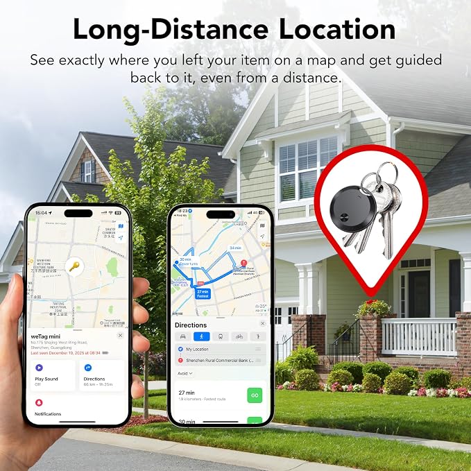 Air Tracker Tags-4 Pack: Smart Bluetooth Tracker, Item Finder Works with Apple Find My (iOS Only) App, Trakcer Tag Locator for Keys, Luggage, Satchel, weTag mini. (Not for Android Devices)