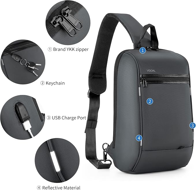 Kingsons 13" Anti-Theft Laptop Sling Backpack. Waterproof nylon, USB port. Ideal for travel, hiking, camping. (FG6301-Grey)
