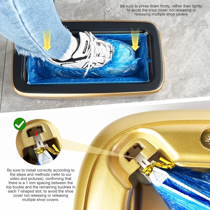 Shoe Cover Dispenser Containing 200pcs Shoe Covers Disposable Non Slip High Quality Automatic Shoe Cover Machine with Disposable Shoe Covers for Indoors for Most Occasion Shoes Size(Gold-black, L)