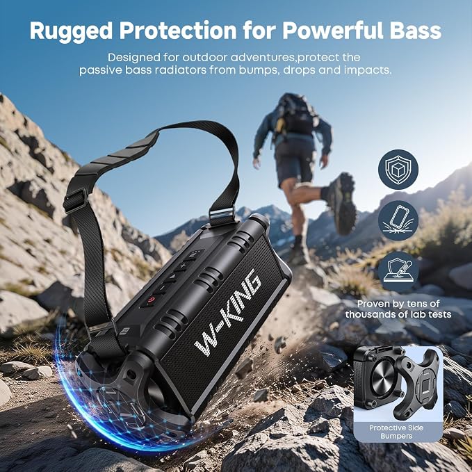 W-KING Bluetooth Speaker, 90W Max Loud IPX6 Waterproof Portable Speaker, 50W Deep Bass/Subwoofer *2/40H/EQ/TF/AUX, 105dB Large Boombox Outdoor Speakers Bluetooth Wireless for Party/Camping/Jobsite
