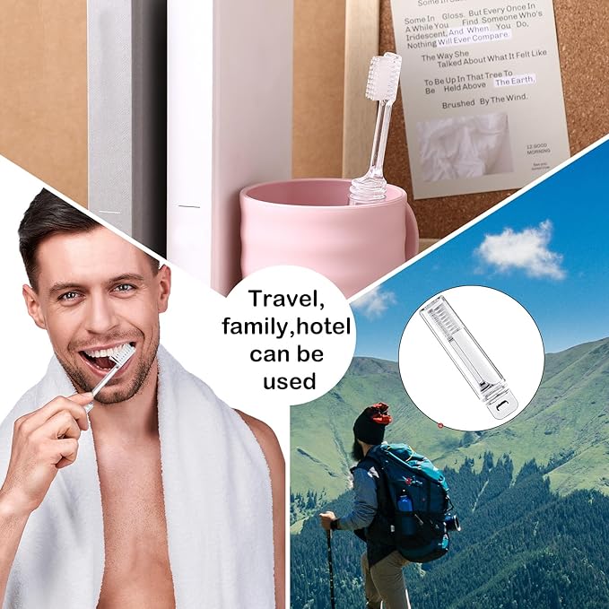 Patelai 4 Pieces Travel Toothbrush Set, Travel Size Toiletries, Soft Bristle Mini Foldable Tooth Brush with Case, Individually Wrapped Small Portable Toothbrush for Camping Home (Clear)