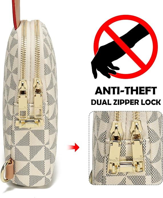 INICAT Anti Theft Crossbody Bag for Women, Small RFID Blocking Sling Purse with Zipper Lock for Travel, Vegan Leather