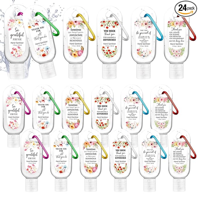 24 Pack Thank You Hand Sanitizer Keychain Bulk Mini Watermelon Hand Sanitizer Gel Scented 1oz Employee Appreciation Gift Bulk for Coworker Teachers Doctors Women Team Christmas Thanksgiving Party