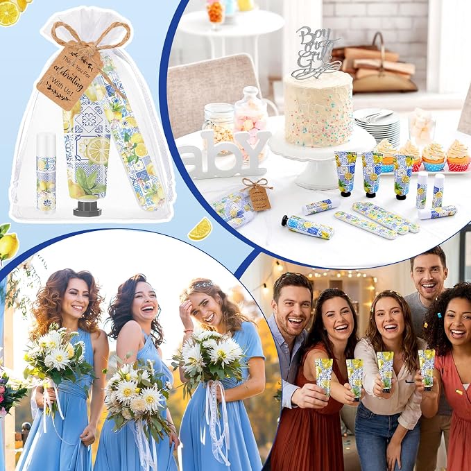 Leelosp 24 Sets Capri Lemon Hand Cream and Lip Balm Nail File Gift Bulk Summer Lemon Party Favors Wedding Favor for Guest Travel Size Hand Lotion Lip Balm Gifts Set Bridal Baby Shower Birthday