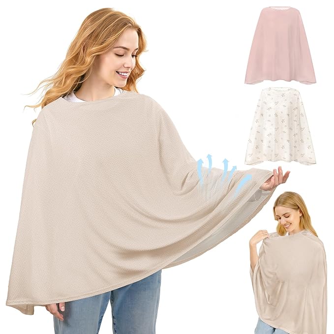 Basumee Nursing Cover for Breastfeeding Breathable Mesh 360 Full Privacy Nursing Wrap Multi-Use Breast Feeding Covers for Women Moms Feeding Essentials, 1 Pack