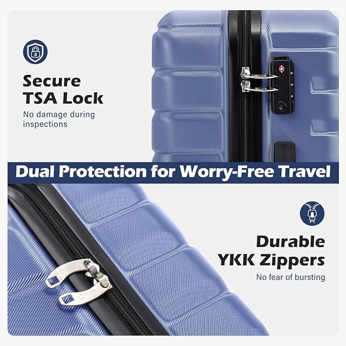 Coolife Medium Checked Luggage with Spinner Wheels Hardside Suitcase TSA Lock Telescopic Handle(Blue)