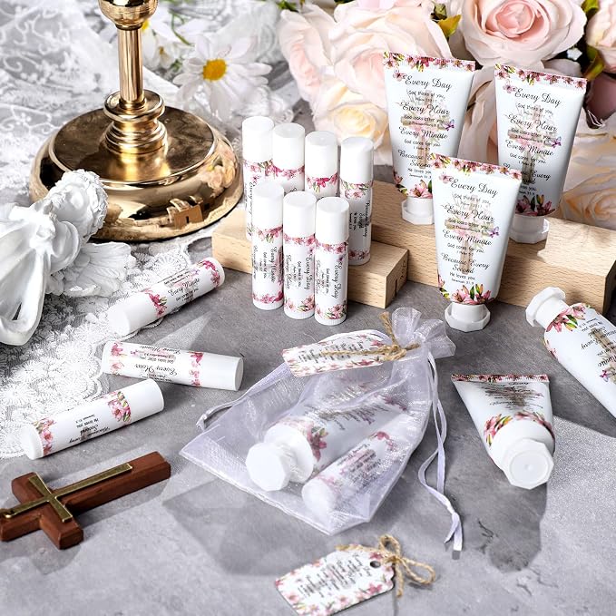48 Sets Christian Graduation Gifts Hand Cream and Lip Balm Bulk Teacher Appreciation Gifts Travel Size for Her Bible Verse Thank You Cards with Organza Bag Tag for Graduation Supplies(Fresh)