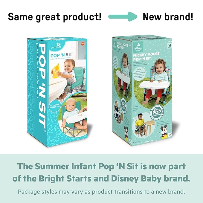 Bright Starts Disney Princess Ariel Pop 'N Sit Portable Booster, Indoor/Outdoor Use, Floor Seat with Feeding Tray, 6 Mos - 3 Yrs
