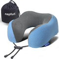 napfun Neck Pillow for Traveling, Upgraded Travel Neck Pillow for Airplane 100% Pure Memory Foam Travel Pillow for Flight Headrest Sleep, Portable Plane Accessories, Sky Blue