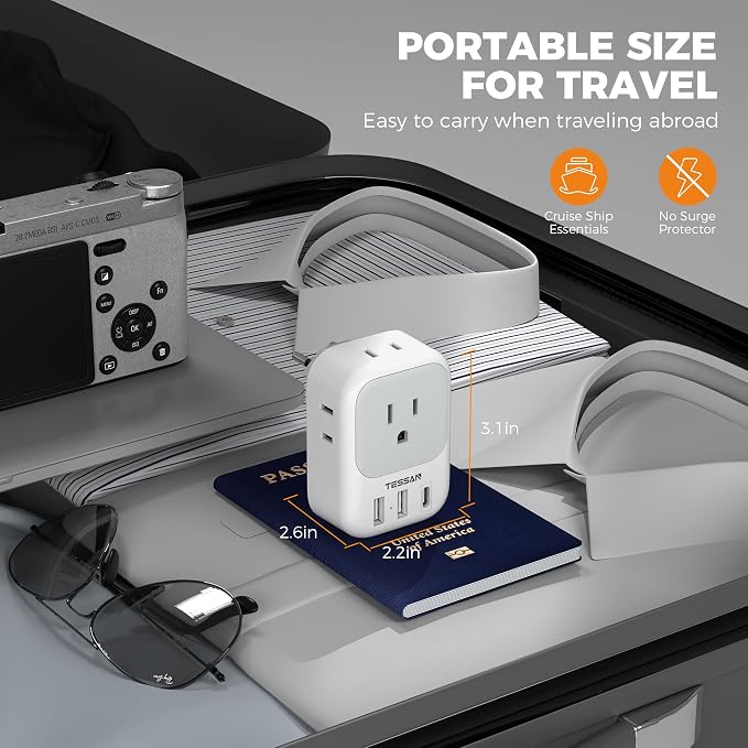 TESSAN Switzerland Travel Plug Adapter, Type J Adaptor with 4 Outlets 3 USB Charging Ports(1 USB C PD 20W), Swiss Travel Plug for US to Switzerland, Liechtenstein, Rwanda, 2 Pack