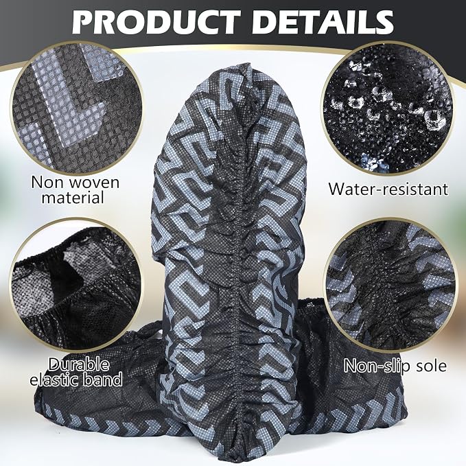 Leumoi 500 Pcs Disposable Boot Covers Bulk Non Slip Disposable Shoe Covers Large Durable Non Woven Shoe Protector for Indoors, Home, Floors and Shoes, One Size Fits Most(Black)