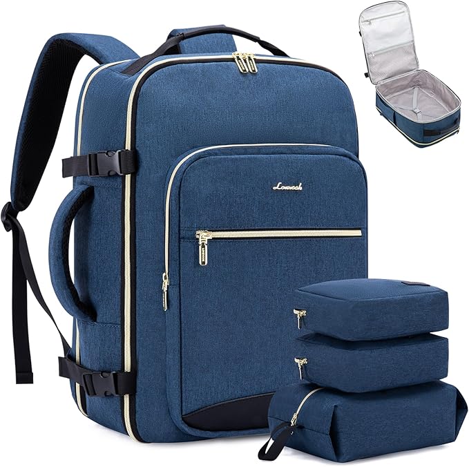 LOVEVOOK 40L Travel Backpack Flight Approved Carry on Backpack,3 Packing Cubes,Waterproof Personal Item Travel Bag,TSA Carry on Luggage Suitcase Travel Essentials,Gifts for Women & Men,fits 17" Laptop