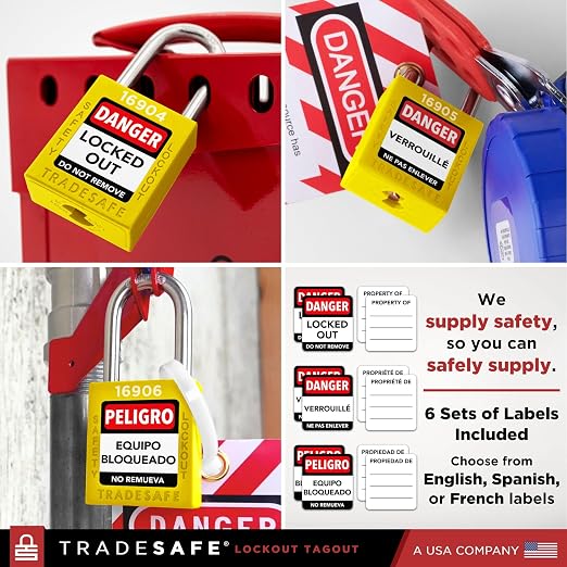 TRADESAFE Lockout Tagout Locks Set - 10 Yellow Loto Locks, Lockout Locks Keyed Different, 2 Keys Per Lock, OSHA Compliant Lock Out Tag Out Padlocks, Safety Padlocks for Electrical Lockout Tag Out Kits