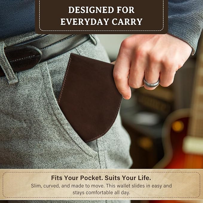 ROGUE WALLET Genuine Leather Wallets for Men – Minimalist, Classic Curved Slim Front Pocket w/ 3 Card Slots, Plastic ID Card Slot & Full Billfold Section – Perfect Gifts for Men (Brown)