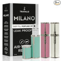 Travalo Milano Perfume Atomizer Bundle - Leak-Proof and TSA Approved for Air Travel - Reusable, Easy Fill Mini Pump Sprayer - Vegan Leather w/Polished Metal - White, Aqua, Perfect Pink - 3 Pack
